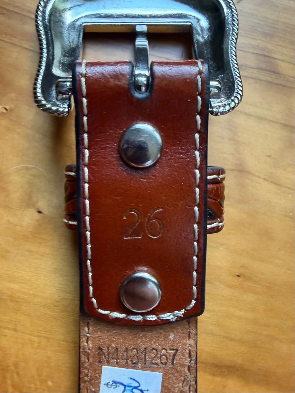 Nocona Tooled Dark Brown Leather Belt with Silver Buckle